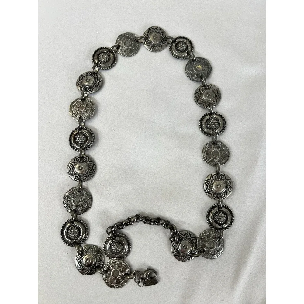 Vintage 90s The Limited Made in Italy Silver Tone Metal Chain Medallion Belt 38'